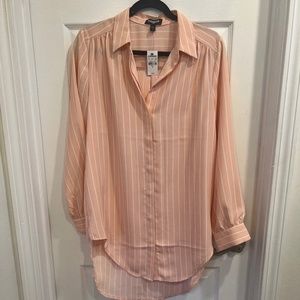 EXPRESS Portofino Tunic Pleated Shoulder Striped Button Up Shirt size M  NWT